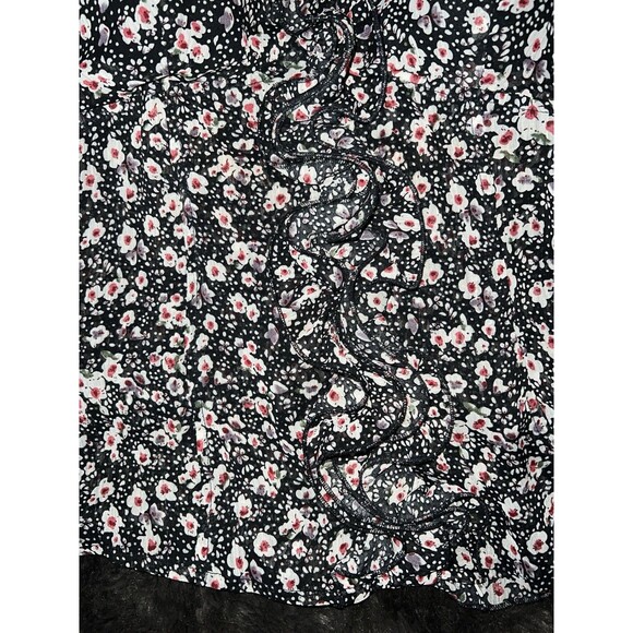Mandee Ruffle Halter Top Womens L Black Floral Tie Neck Blouse Babydoll Y2K - Picture 5 of 8